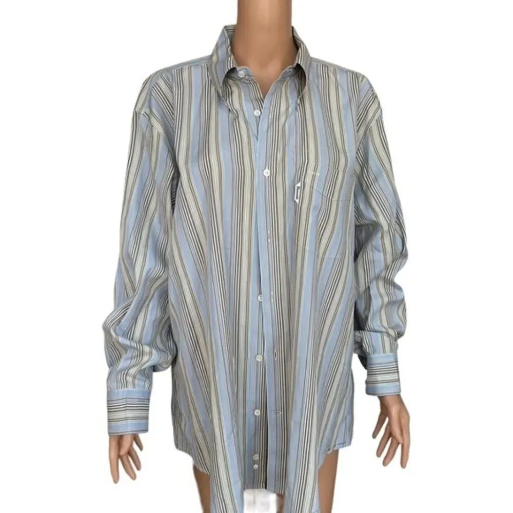 Faconnable 100% cotton striped button down long sleeve Dress shirt size XL
